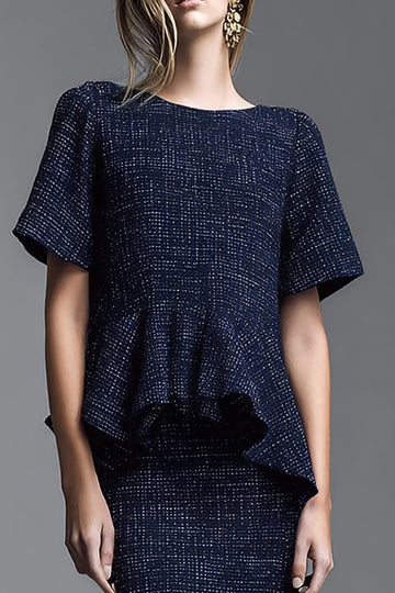 Navy Bateau Neck Mermaid 2 Piece Work Dress